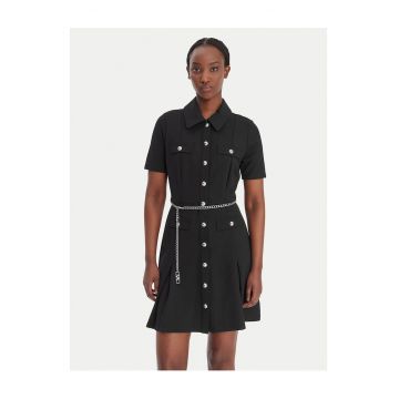 Rochie camasa -  maneca scurta - negru - poliester