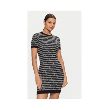 Rochie casual dama -  material sintetic - negru/alb