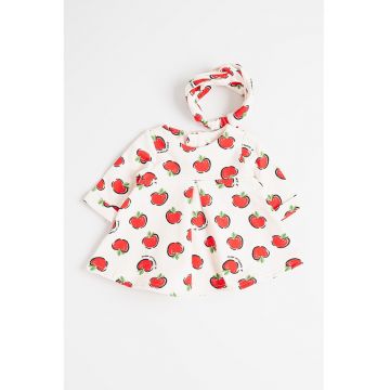 Rochie cu imprimeu si bentita - Rosu/Crem