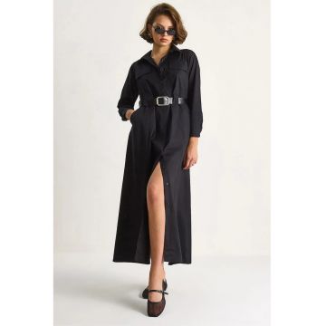 Rochie  cu maneci lungi - neagra - textil