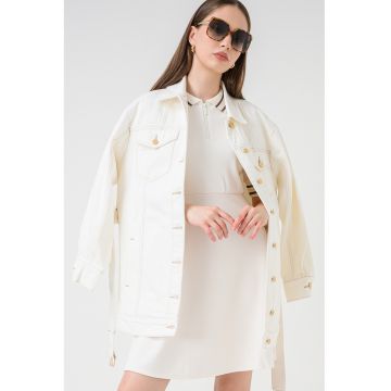 Rochie cu maneci scurte si guler cu fermoar - Alb fildes