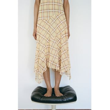 Rochie cu model in carouri si terminatie asimetrica - Portocaliu deschis/Portocaliu inchis