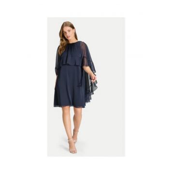Rochie de cocktail Dama -  bleumarin - maneca lunga - poliester - Alb/Albastru