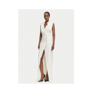 Rochie de ocazie -  alb - material elastic - fara maneci - fanta frontala -