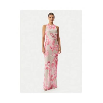 Rochie de seara Dama -  roz - floral - fara maneci - poliester -