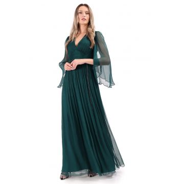 Rochie de seara lunga din voal de matase naturala - Verde smarald