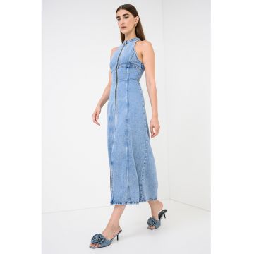 Rochie din amestec de lyocell cu buzunar frontal - Albastru