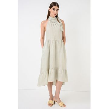 Rochie din in cu decolteu halter - Verde pastel