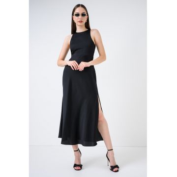 Rochie din satin cu detaliu cu lant - Negru