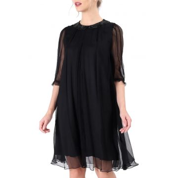 Rochie din voal de matase naturala cu guler de margele - Negru