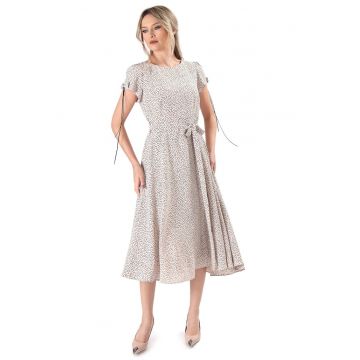 Rochie eleganta din viscoza imprimata cu picouri - Bej