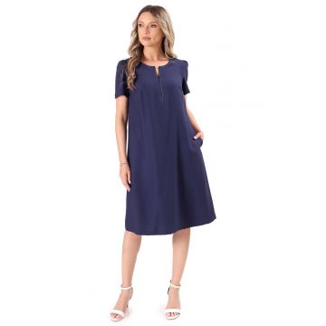 Rochie evazata din viscoza usor creponata - Bleumarin