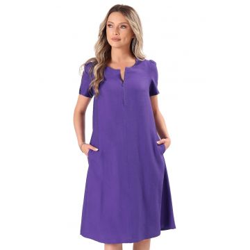 Rochie evazata din viscoza usor creponata - Mov