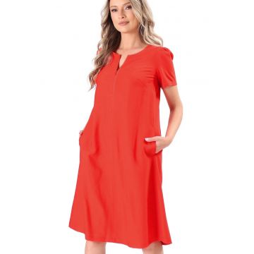Rochie evazata din viscoza usor creponata - Rosu