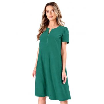 Rochie evazata din viscoza usor creponata - Verde