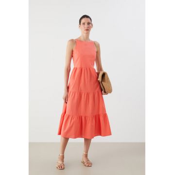 Rochie evazata fara maneci - Coral