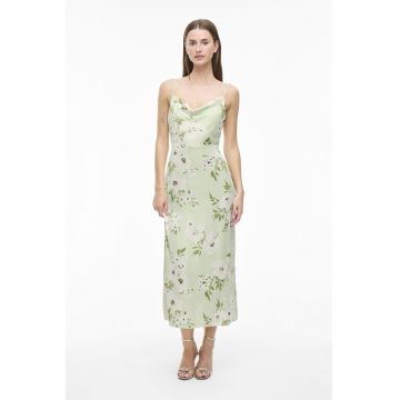Rochie-furou midi cu aspect de satin - Alb/Verde