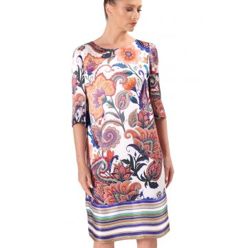 Rochie lejera din matase naturala imprimata cu motive paisley - Bej