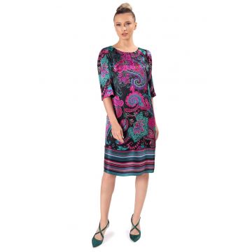 Rochie lejera din matase naturala imprimata cu motive paisley - Mov