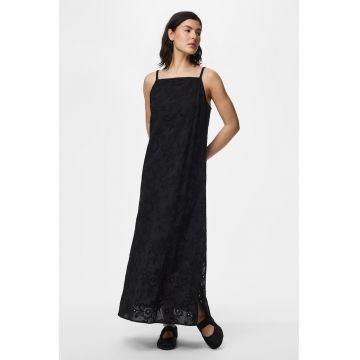 Rochie lunga de bumbac cu model floral - Negru