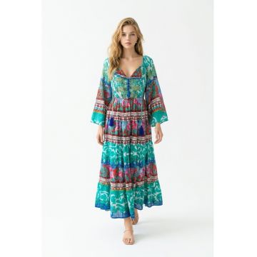 Rochie lunga din poplin imprimat