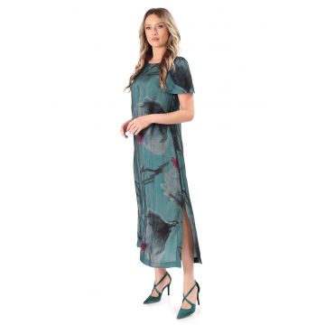 Rochie lunga din viscoza dublata cu strat de organza - Verde