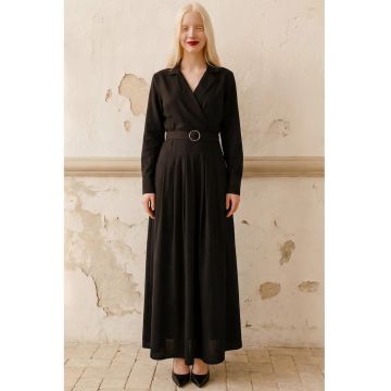 Rochie Maxi  cu maneci lungi - negru - bumbac si in