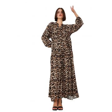 Rochie maxi dama - cu imprimeu - HiCCUP - decolteu in V - viscoza - negru/maro