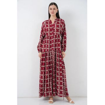 Rochie maxi -  decolteu in V - rosu - textil