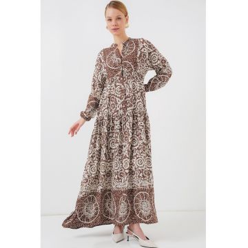 Rochie maxi HiCCUP BDART - decolteu in V - captusita - textil - maro