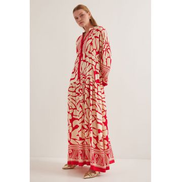 Rochie maxi HiCCUP BDART - decolteu in V - captusita - textil - rosu
