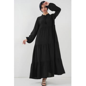 Rochie maxi HiCCUP din viscoza cu funda - neagra - eleganta - confortabila