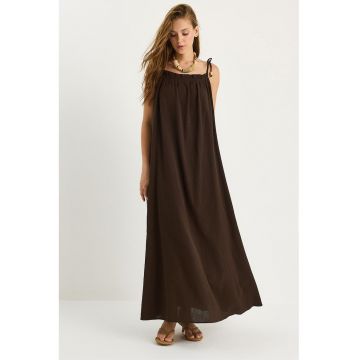 Rochie maxi HiCCUP LUCCI  - decolteu patrat - textil - maro