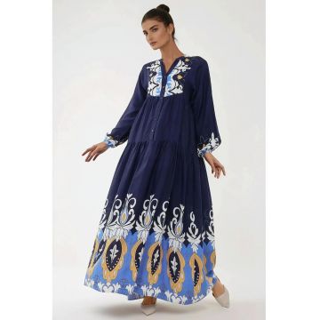 Rochie maxi  maneca lunga - bleumarin - viscoza