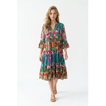 Rochie midi din bumbac imprimat