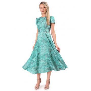 Rochie midi eleganta din viscoza imprimata - Turcoaz