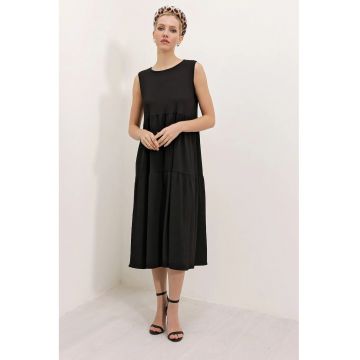 Rochie midi  fara maneci - guler rotund - neagra - jerseu