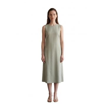 Rochie midi -  Fara Maneci - Verde Salvie - Bumbac si In
