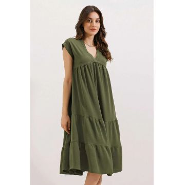 Rochie Midi HiCCUP - decolteu in V - volane - kaki - textil