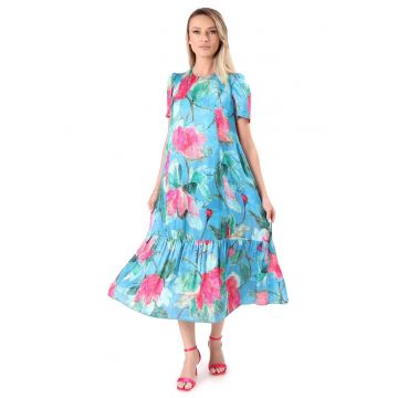 Rochie midi lejera din viscoza cu matase naturala - Albastru