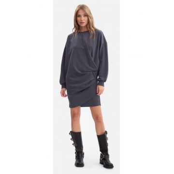 Rochie mini - B298 Bordeaux tricot - decolteu rotund - maneci lungi - bumbac - croiala lejera - mulata la solduri