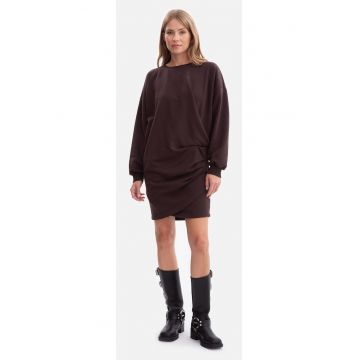 Rochie mini - B298 Bordeaux tricot - decolteu rotund - maneci lungi - bumbac - croiala lejera - mulata la solduri