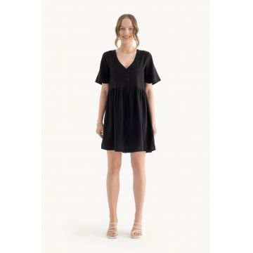 Rochie mini  decolteu in V - maneci scurte - neagra - textil