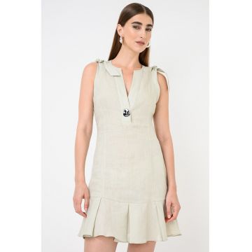 Rochie mini din in cu decolteu in V - Verde pastel