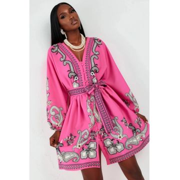 Rochie Mini -  Imprimeu - Roz - Poliester cu Lycra