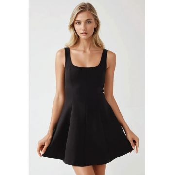 Rochie mini -  mulata - guler patrat - neagra - jerseu