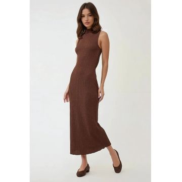 Rochie mulata -  texturata - guler maro - jerseu