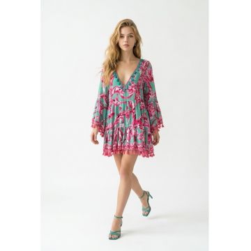 Rochie scurta din satin imprimat