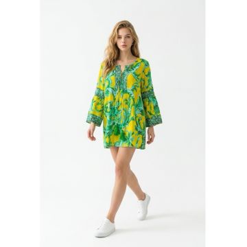Rochie scurta tip camasa din bumbac imprimat