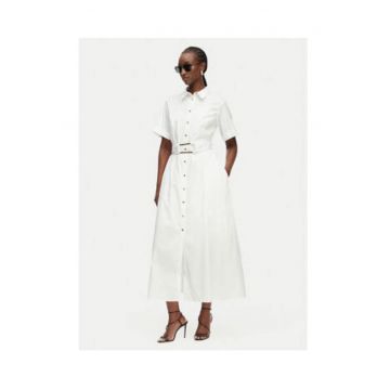 Rochie tip camasa Dama -  Alb - bumbac-poliamida - maneca scurta -